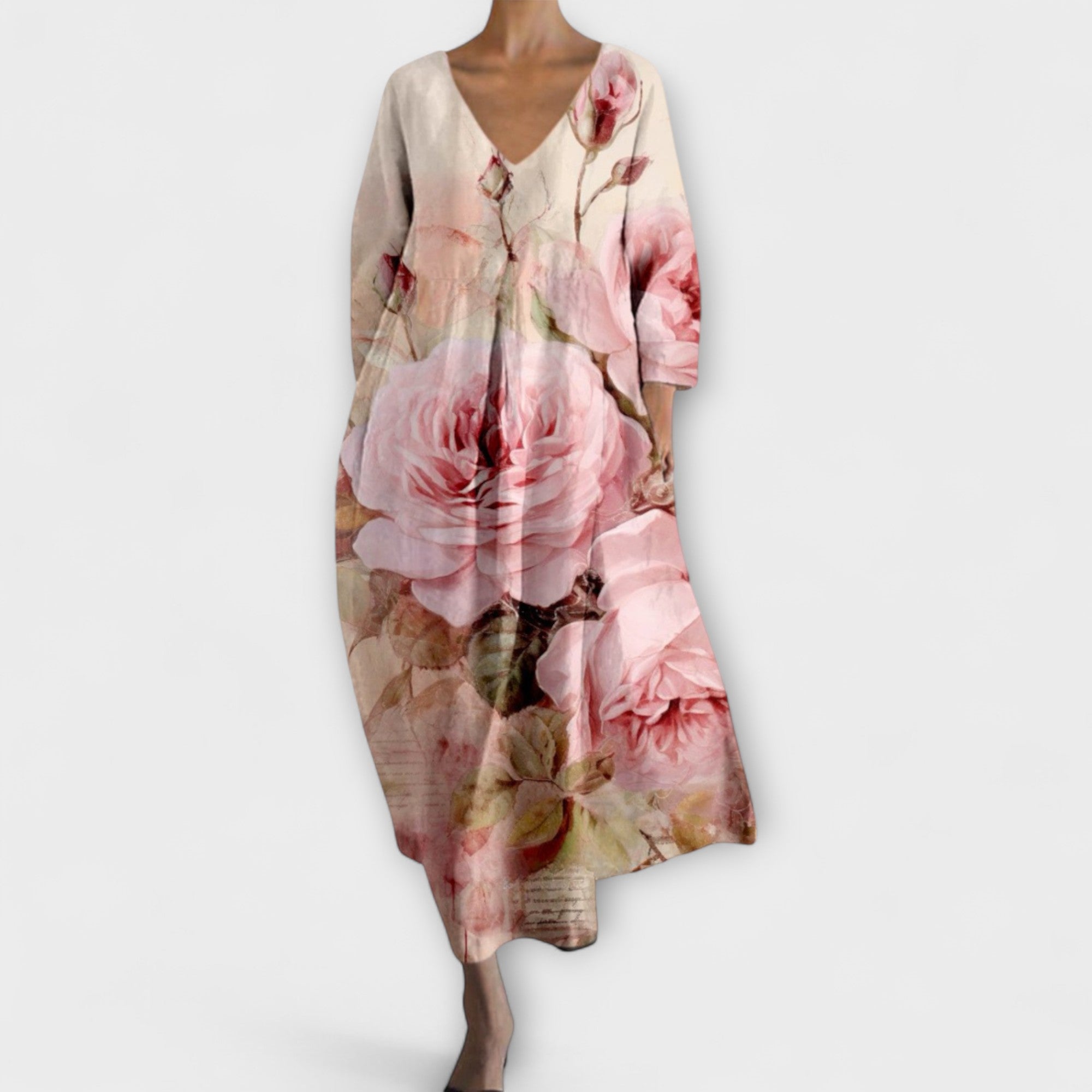 Fiona - Długie, Kolorowe Sukienki z Dekoltem w Szpic