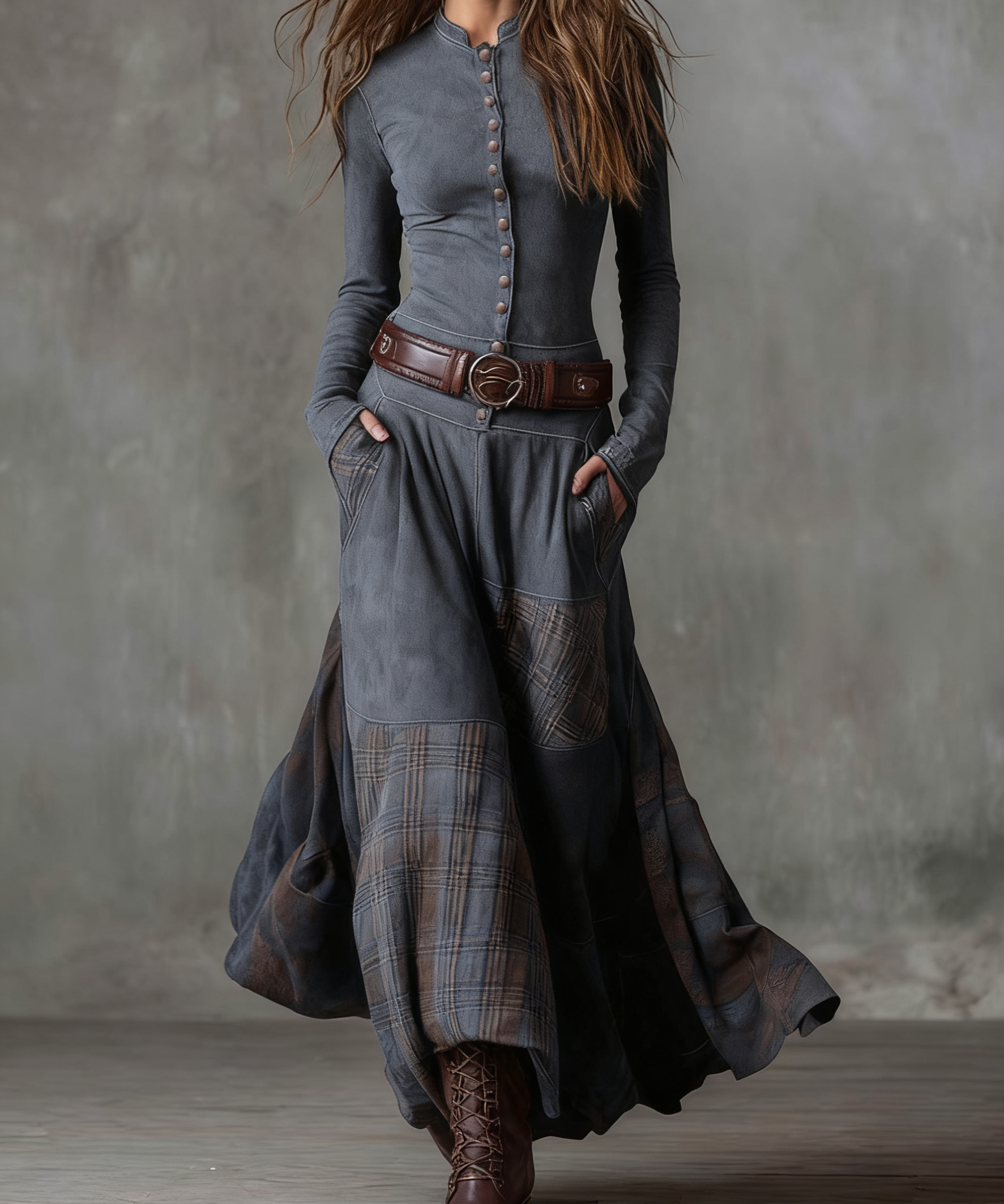 Tereza | Maxi sukienka z zamszu z paskiem