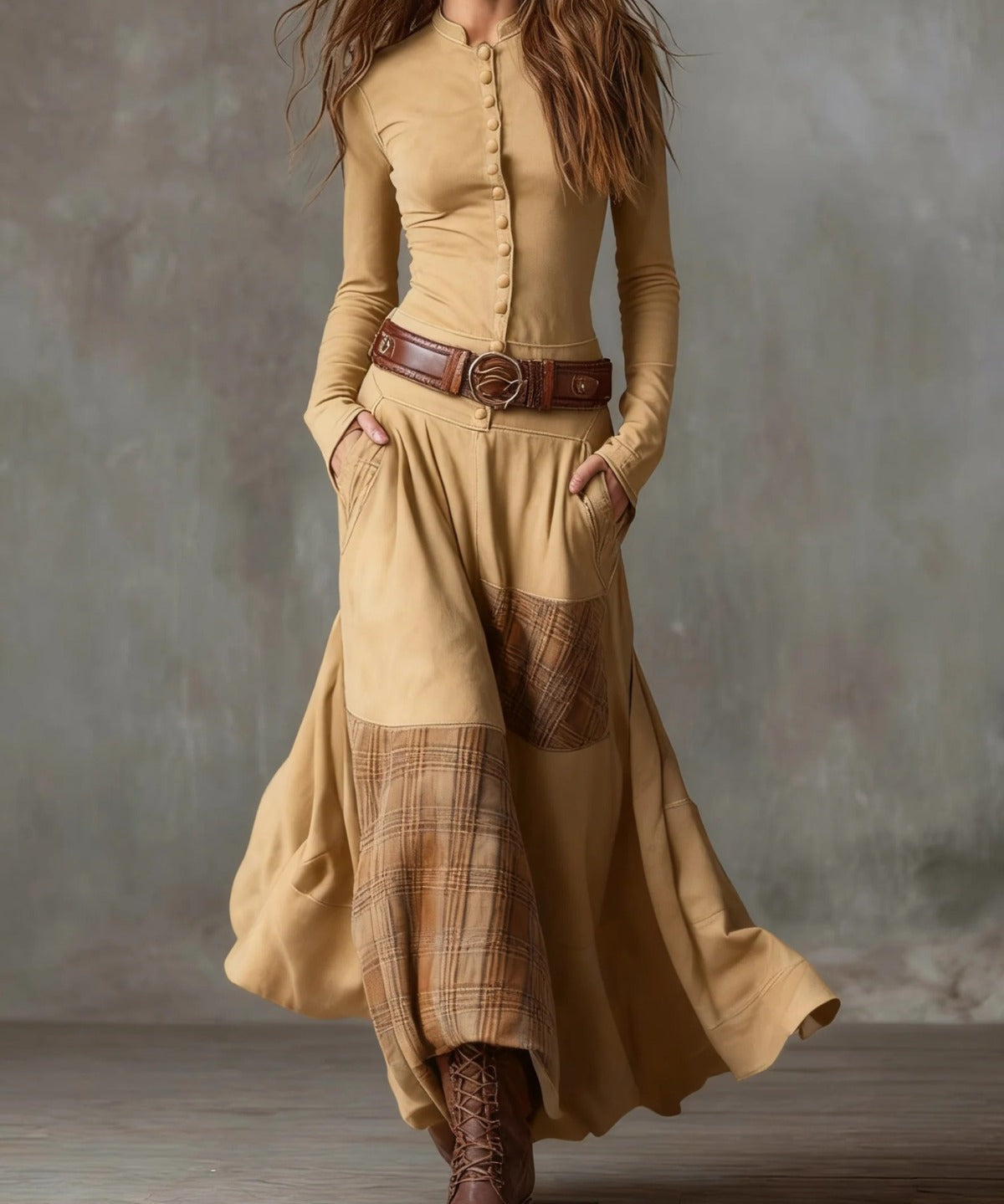 Tereza | Maxi sukienka z zamszu z paskiem