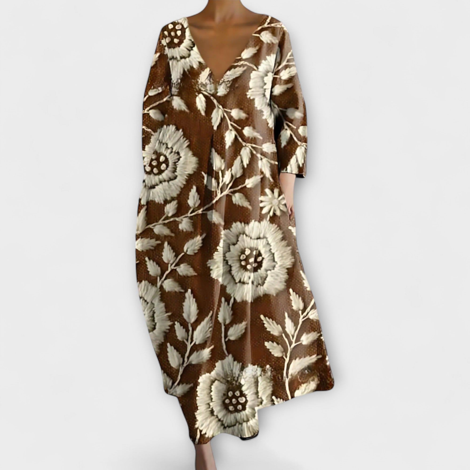 Fiona - Długie, Kolorowe Sukienki z Dekoltem w Szpic