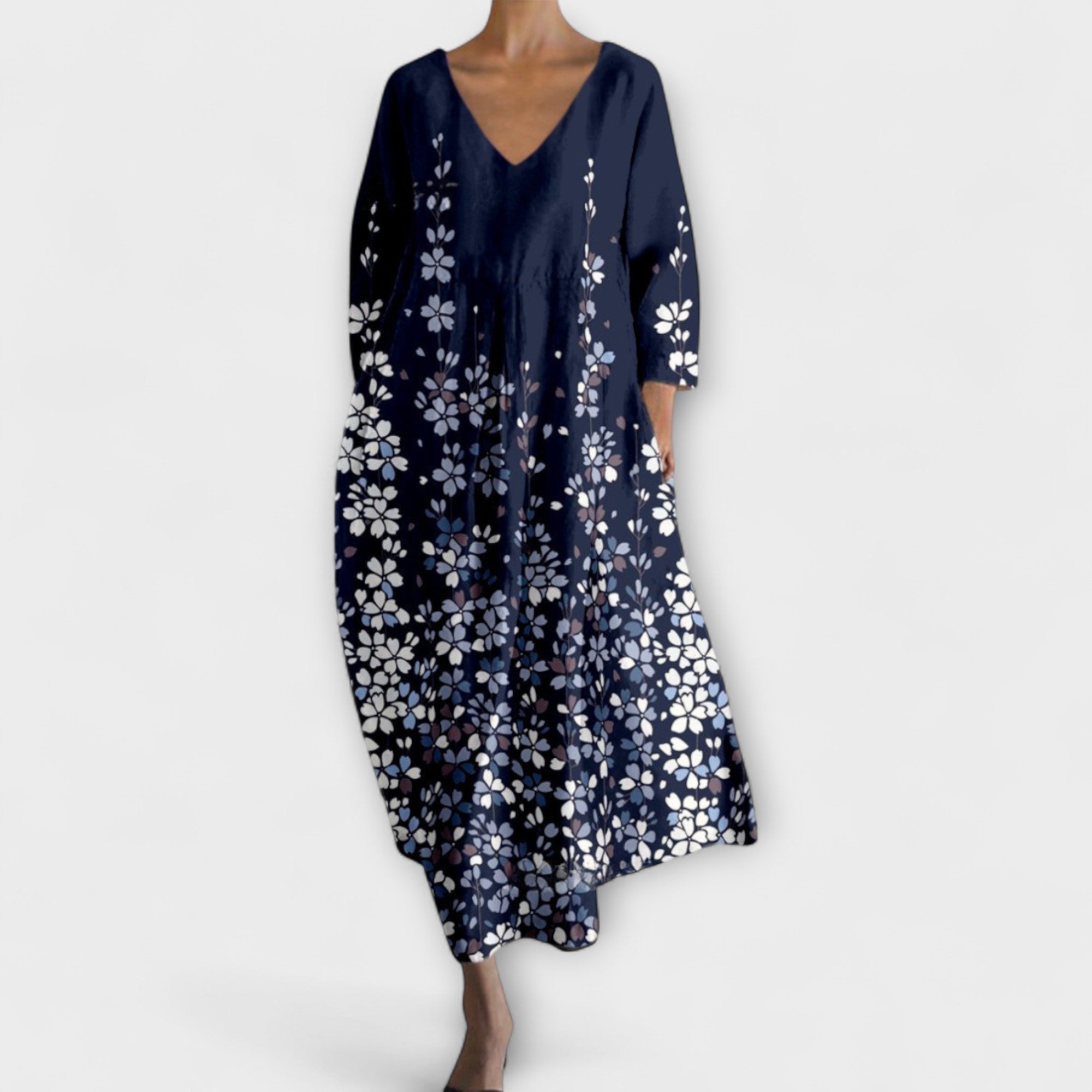 Fiona - Długie, Kolorowe Sukienki z Dekoltem w Szpic